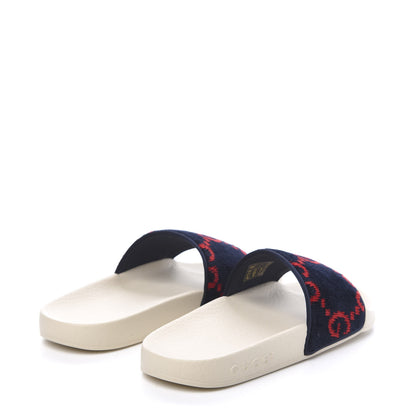Gucci Velvet GG Monogram Slide Sandals 35 Blue Red 4 of 8