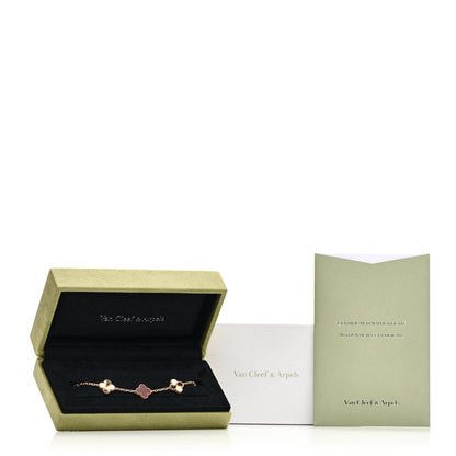 Van Cleef & Arpels 18K Rose Gold Carnelian 5 Motifs Guilloche Vintage Alhambra Bracelet 5 of 5