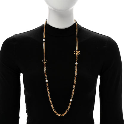 Chanel Pearl Quilted CC Long Necklace Light Gold 2 of 5