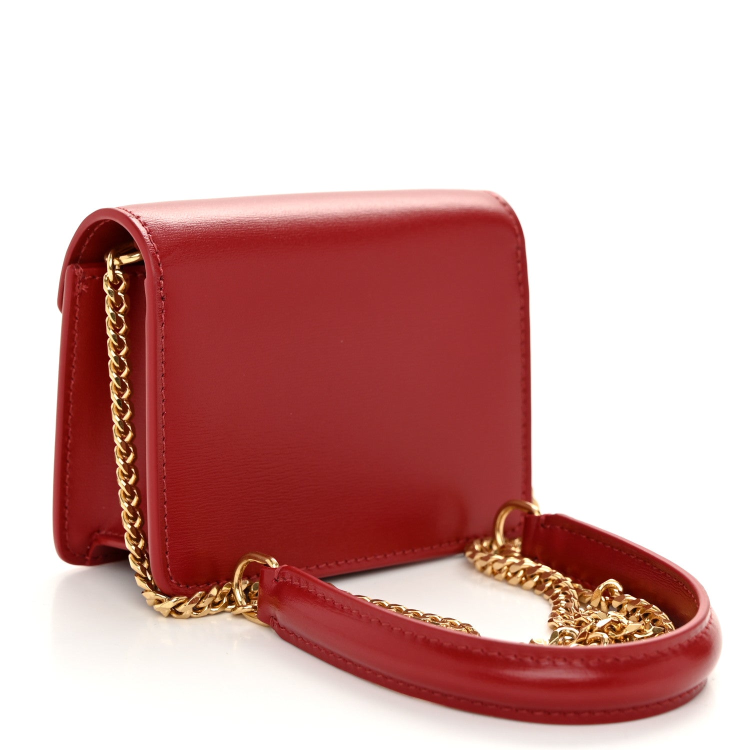 Celine Shiny Calfskin Triomphe Card Holder on Chain Velvet Red 3 of 10