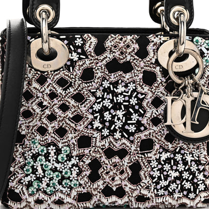 Christian Dior Satin Beaded Embroidered Mini Lady Dior Black White 7 of 9