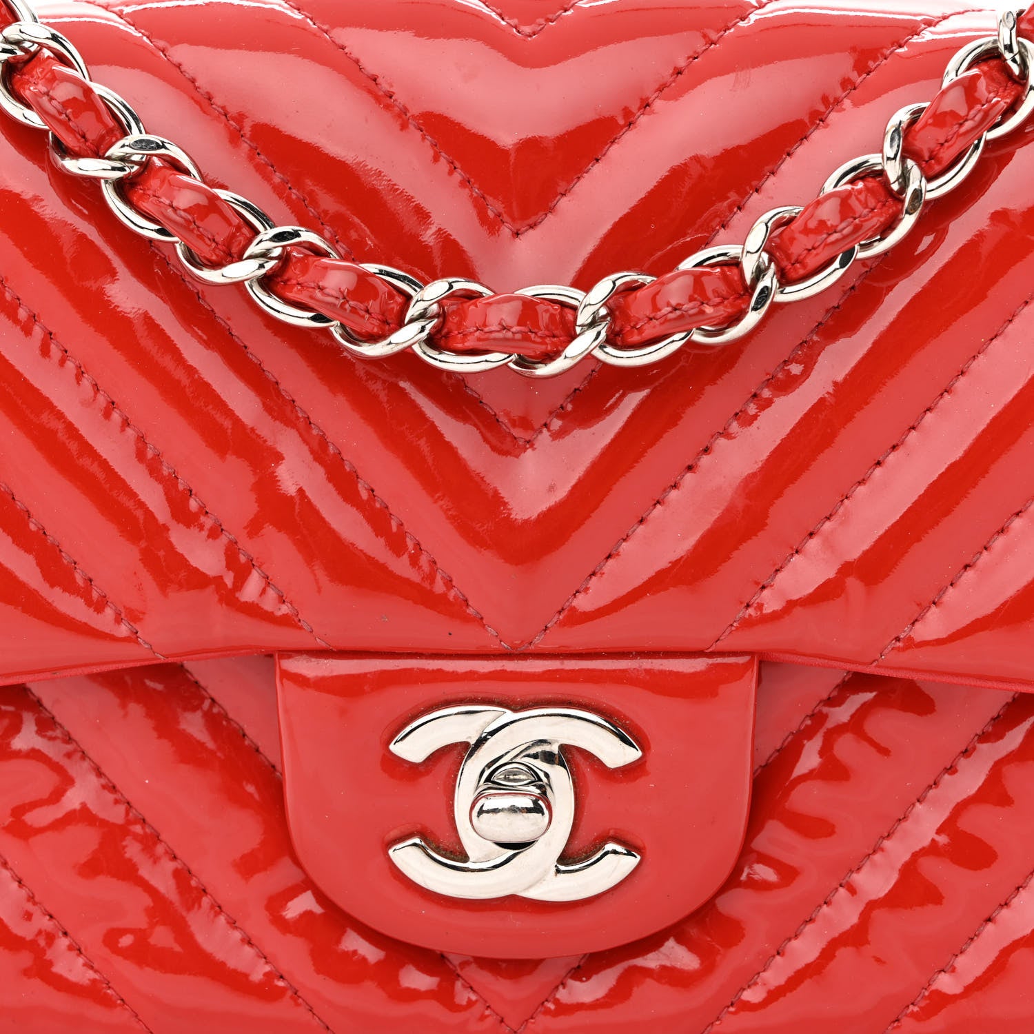 Chanel Patent Calfskin Chevron Quilted Mini Rectangular Flap Red 9 of 14