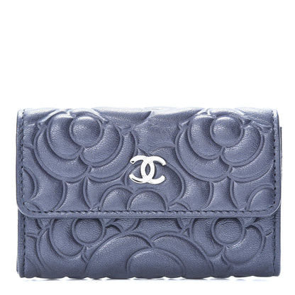 Chanel Goatskin Camellia Embossed Flap Card Holder Wallet Dark Blue 1 of 9