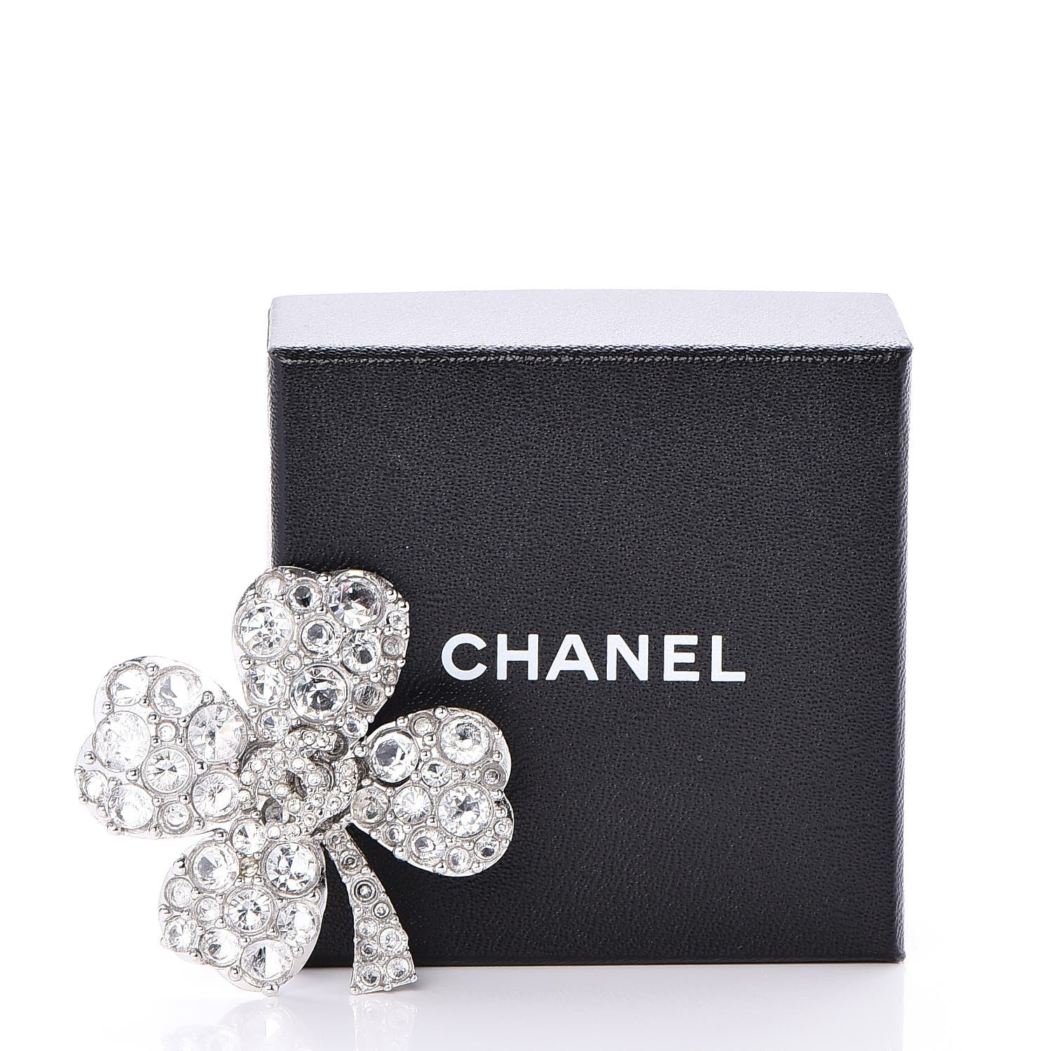 Chanel Crystal CC 4 Leaf Clover Brooch Silver 5 of 5