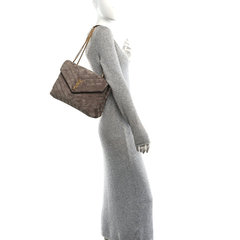 Suede Y Quilted Monogram Medium Loulou Chain Satchel Taupe