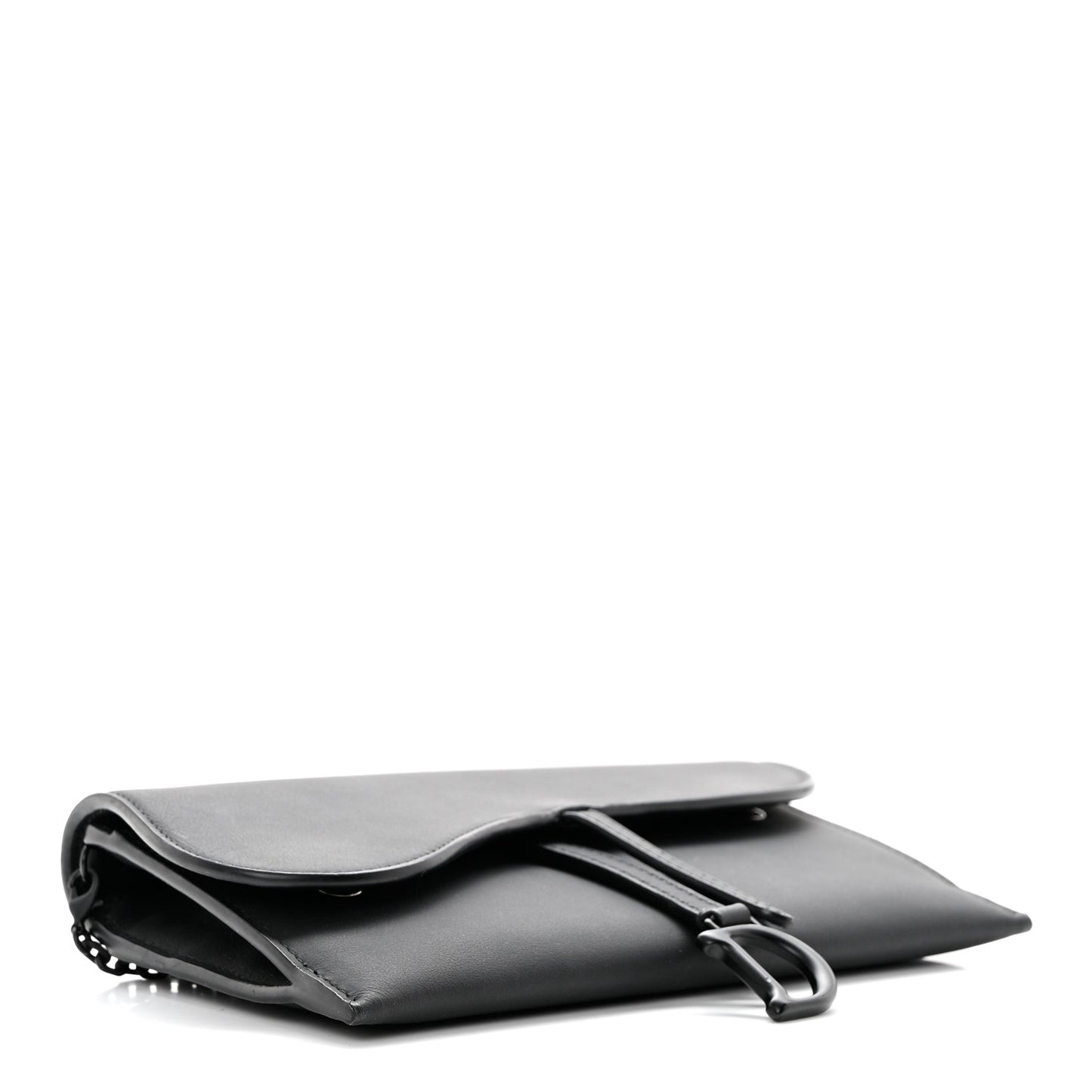 Ultra Matte Calfskin Saddle Chain Wallet Pouch Black