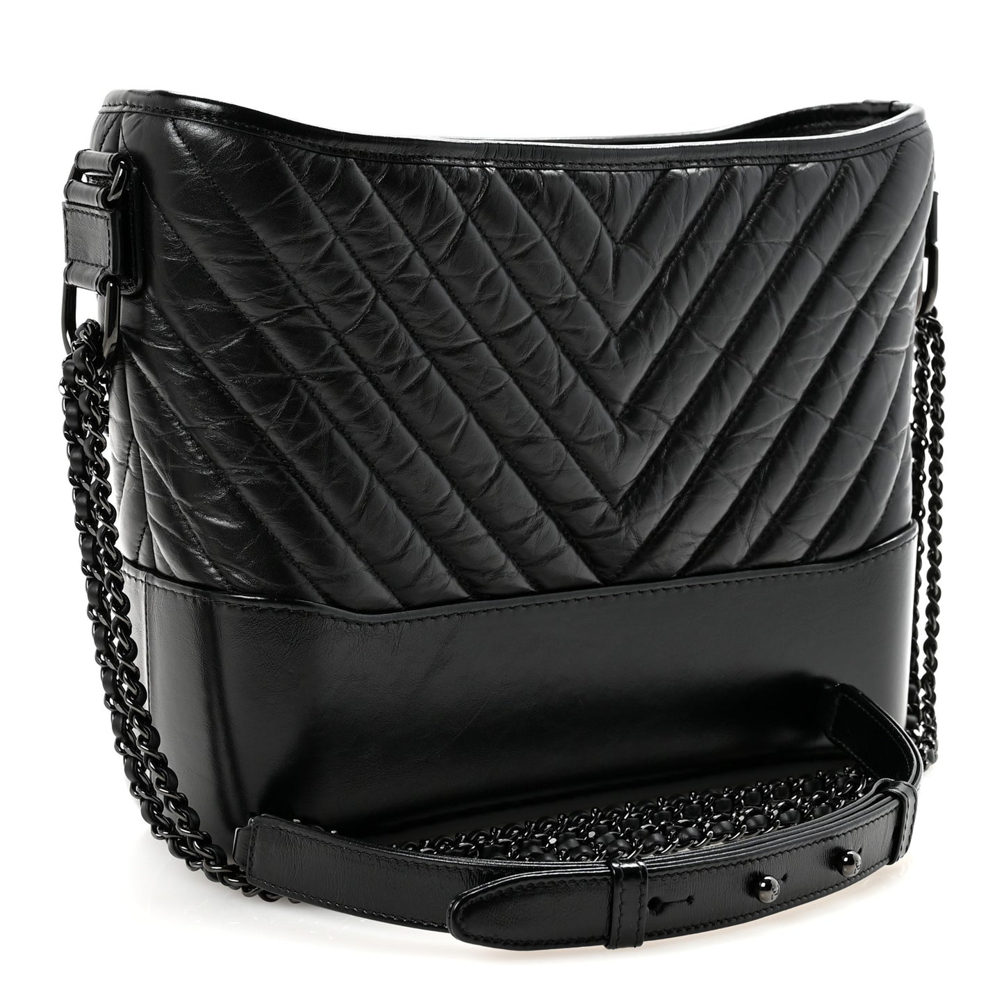 Aged Calfskin Chevron Quilted Medium Gabrielle Hobo So Black