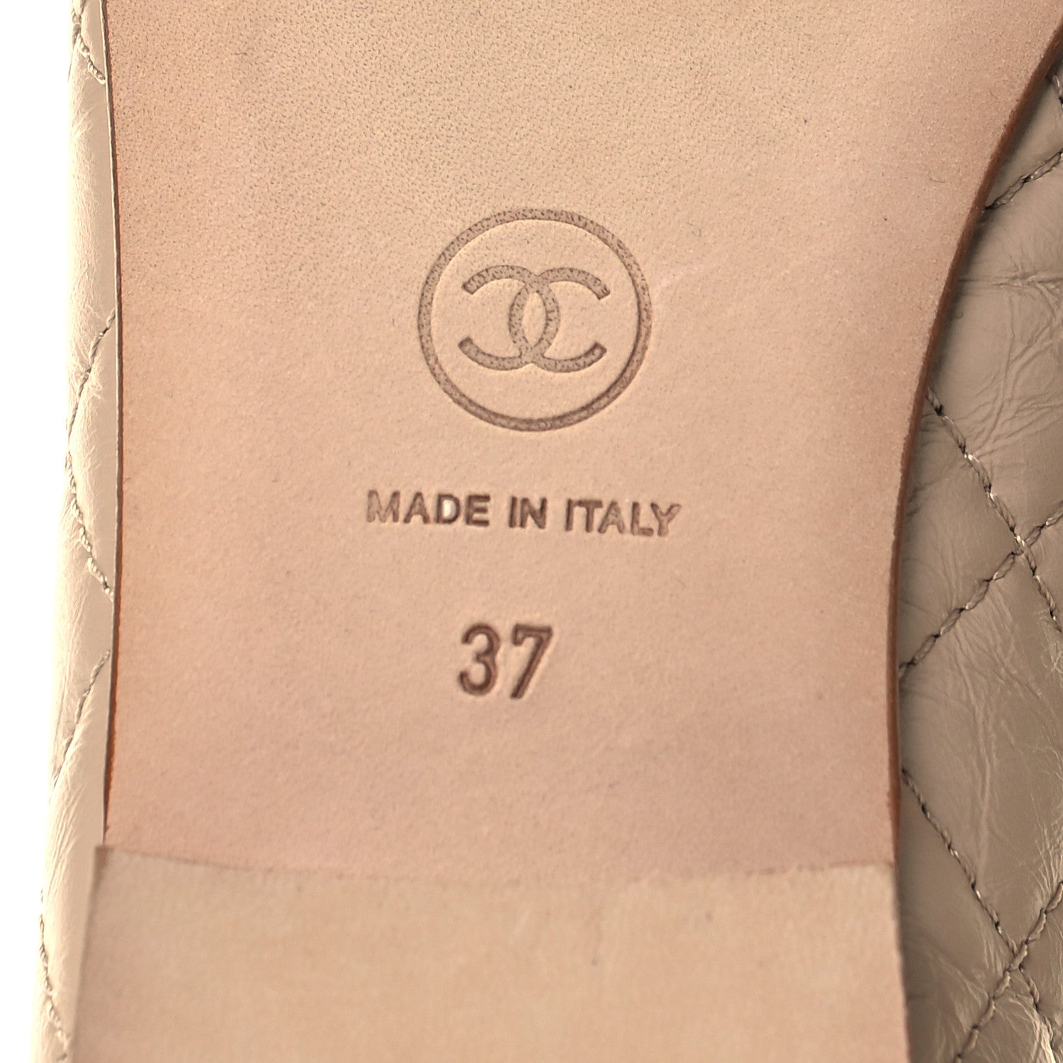 Chanel Aged Calfskin Quilted CC Cap Toe Ballerina Flats 37 Beige 7 of 8