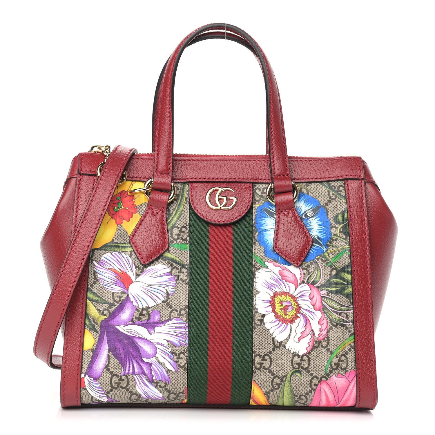 Gucci GG Supreme Monogram Flora Web Small Ophidia Tote Bag Red 1 of 9