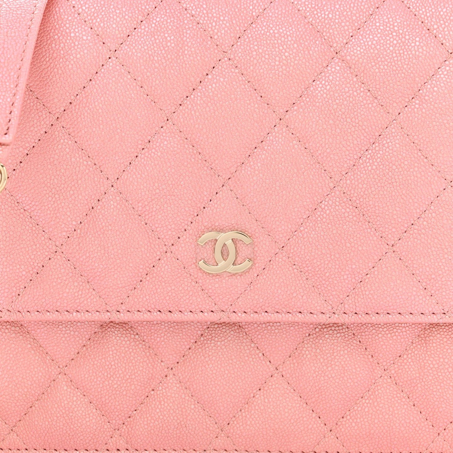 Iridescent Caviar Quilted Square Wallet On Chain WOC Rose Pink