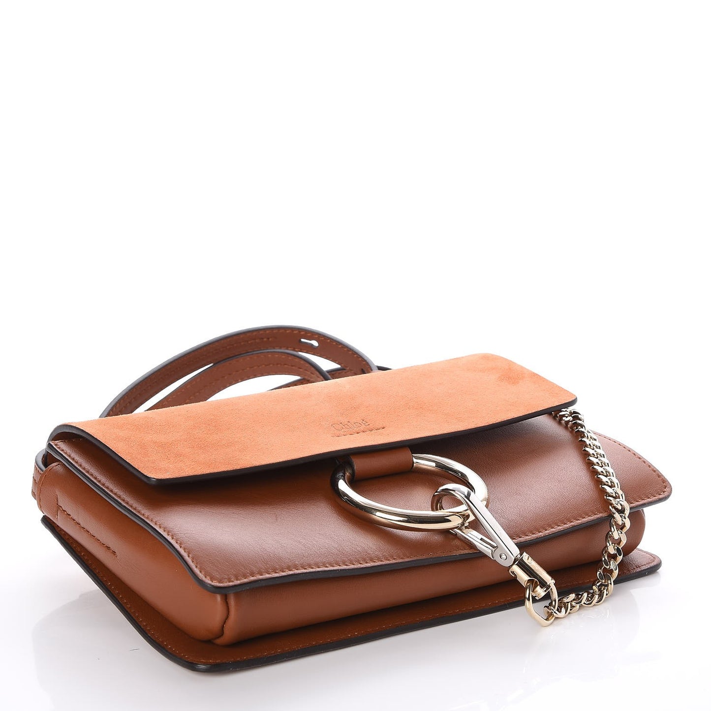 Suede Calfskin Small Faye Shoulder Bag Tobacco