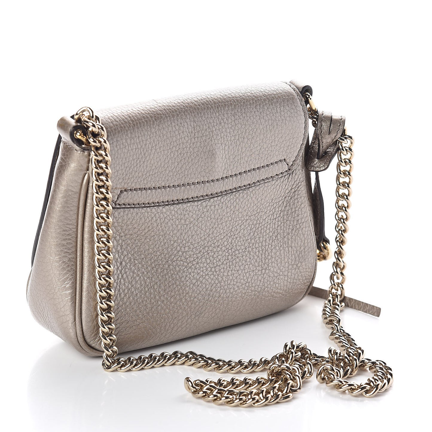 Metallic Pebbled Calfskin Small Soho Flap Crossbody Golden Beige