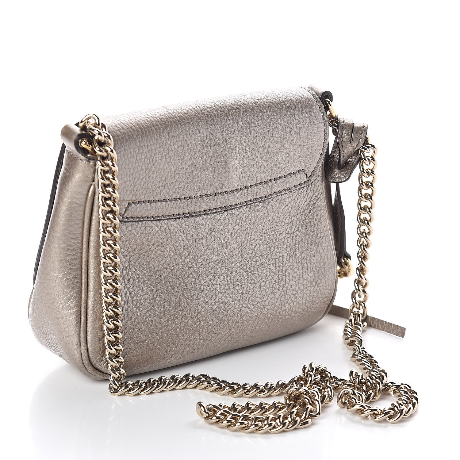 Gucci Metallic Pebbled Calfskin Small Soho Flap Crossbody Golden Beige 3 of 8
