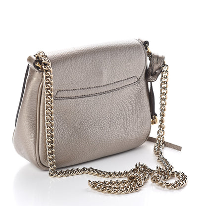 Gucci Metallic Pebbled Calfskin Small Soho Flap Crossbody Golden Beige 3 of 8