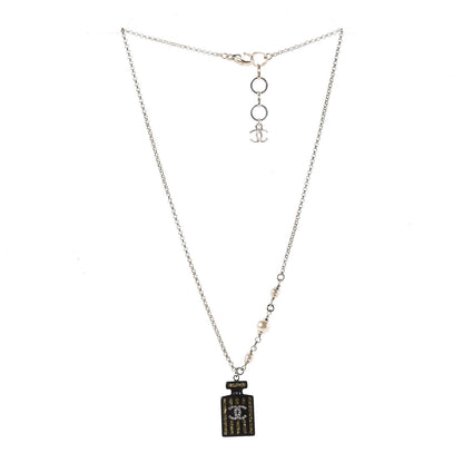 Chanel Resin Strass Perfume Bottle CC Necklace Black Gold 3 of 7