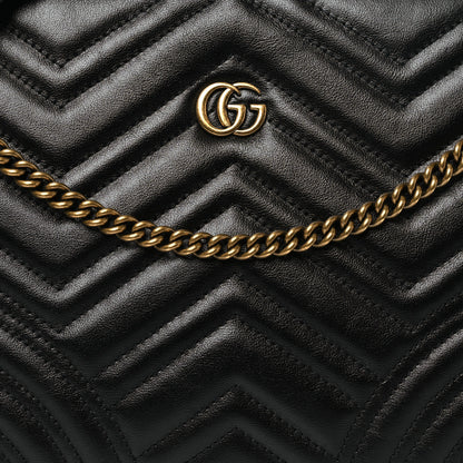 Gucci Azalea Calfskin Matelasse Heart Medium GG Marmont Slim Shoulder Bag Black 8 of 10
