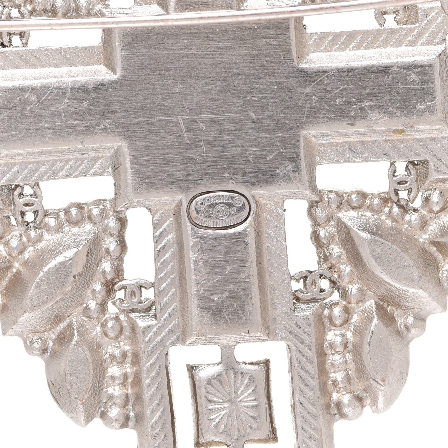 Chanel Crystal Baguette Maltese Cross Brooch Black Silver 4 of 4
