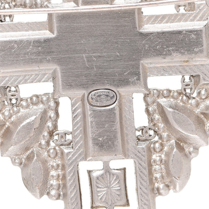 Chanel Crystal Baguette Maltese Cross Brooch Black Silver 4 of 4
