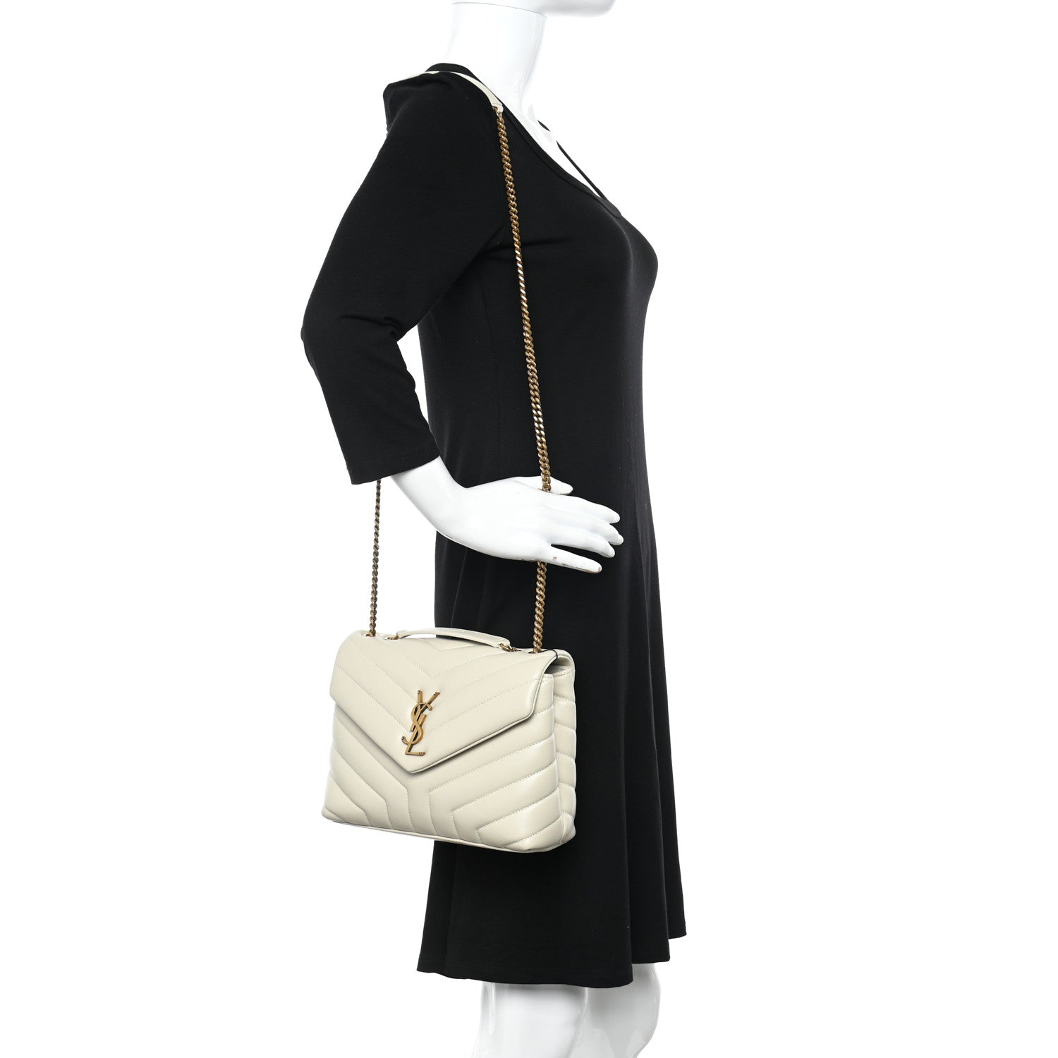 Saint Laurent Calfskin Y Quilted Monogram Small Loulou Chain Satchel Crema Soft 2 of 13