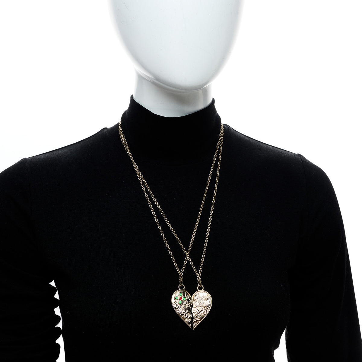 Chanel Crystal Gripoix Clover Heart CC Friendship Necklace Set Gold Multicolor 2 of 5