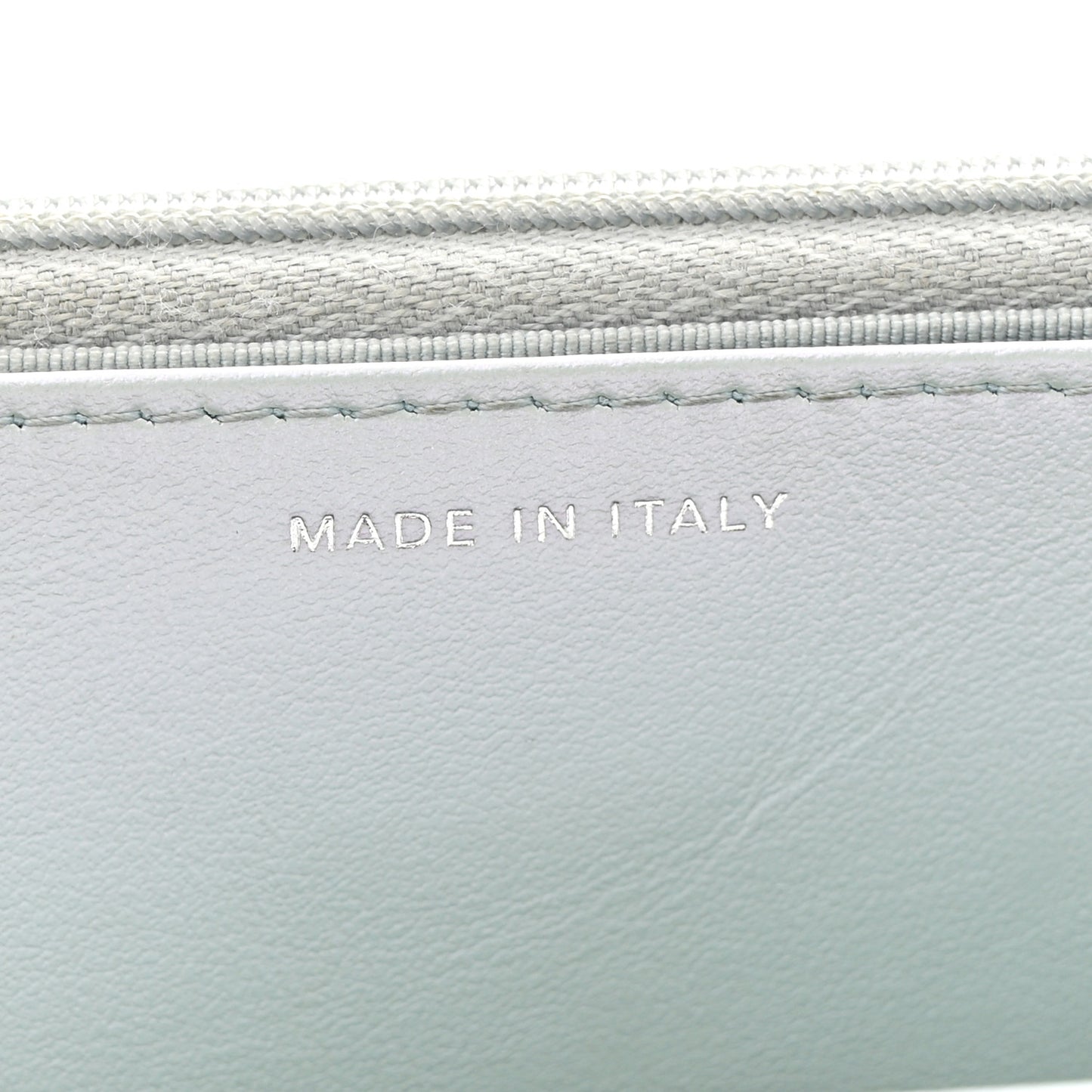 Iridescent Calfskin Quilted Wallet On Chain WOC Light Blue