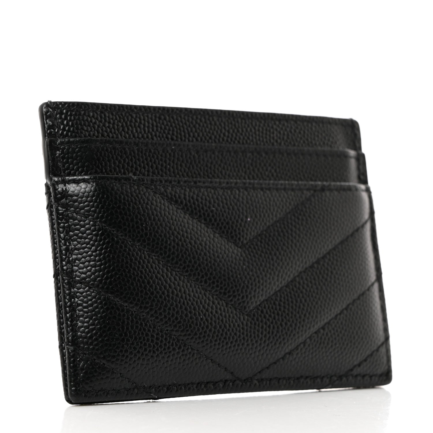 Saint Laurent Grain De Poudre Matelasse Chevron Monogram Credit Card Case Black 3 of 9