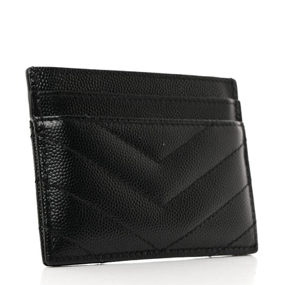 Saint Laurent Grain De Poudre Matelasse Chevron Monogram Credit Card Case Black 3 of 9