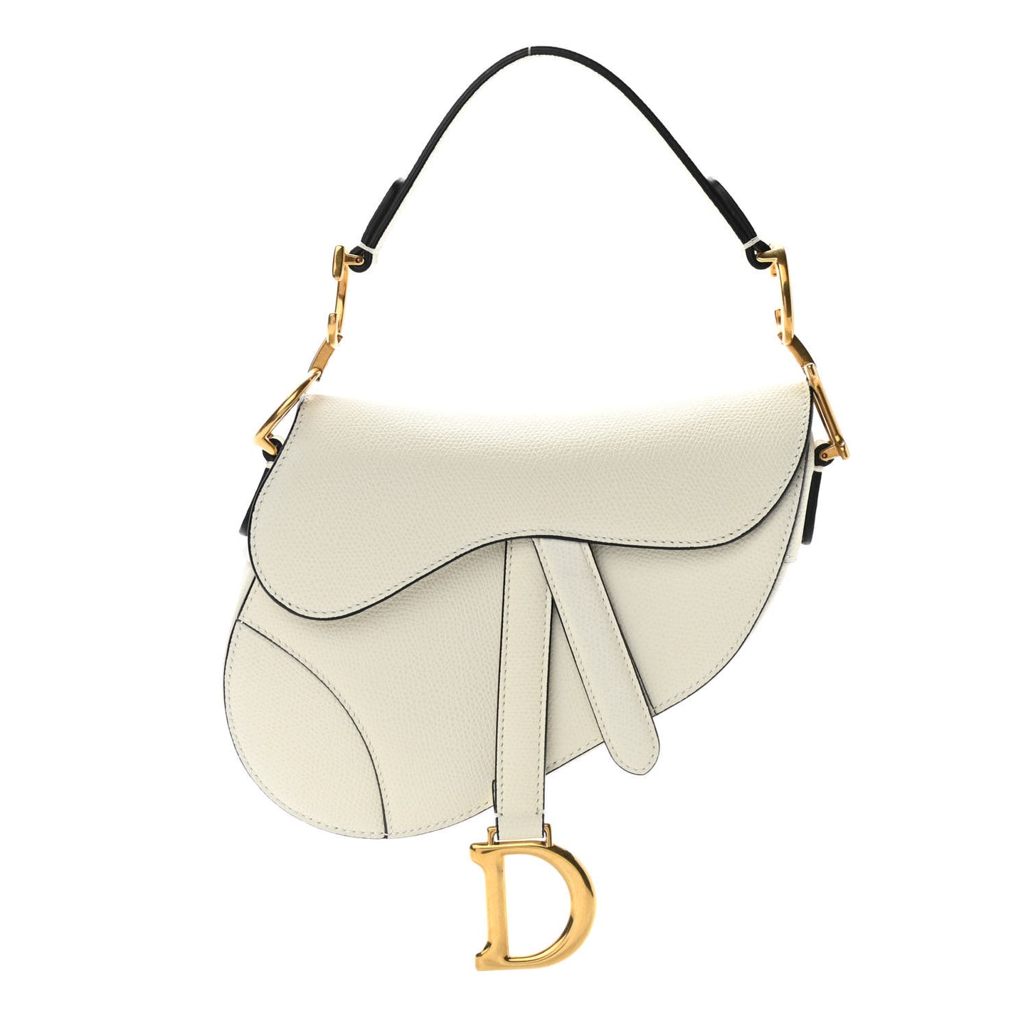 Grained Calfskin Mini Saddle Bag White