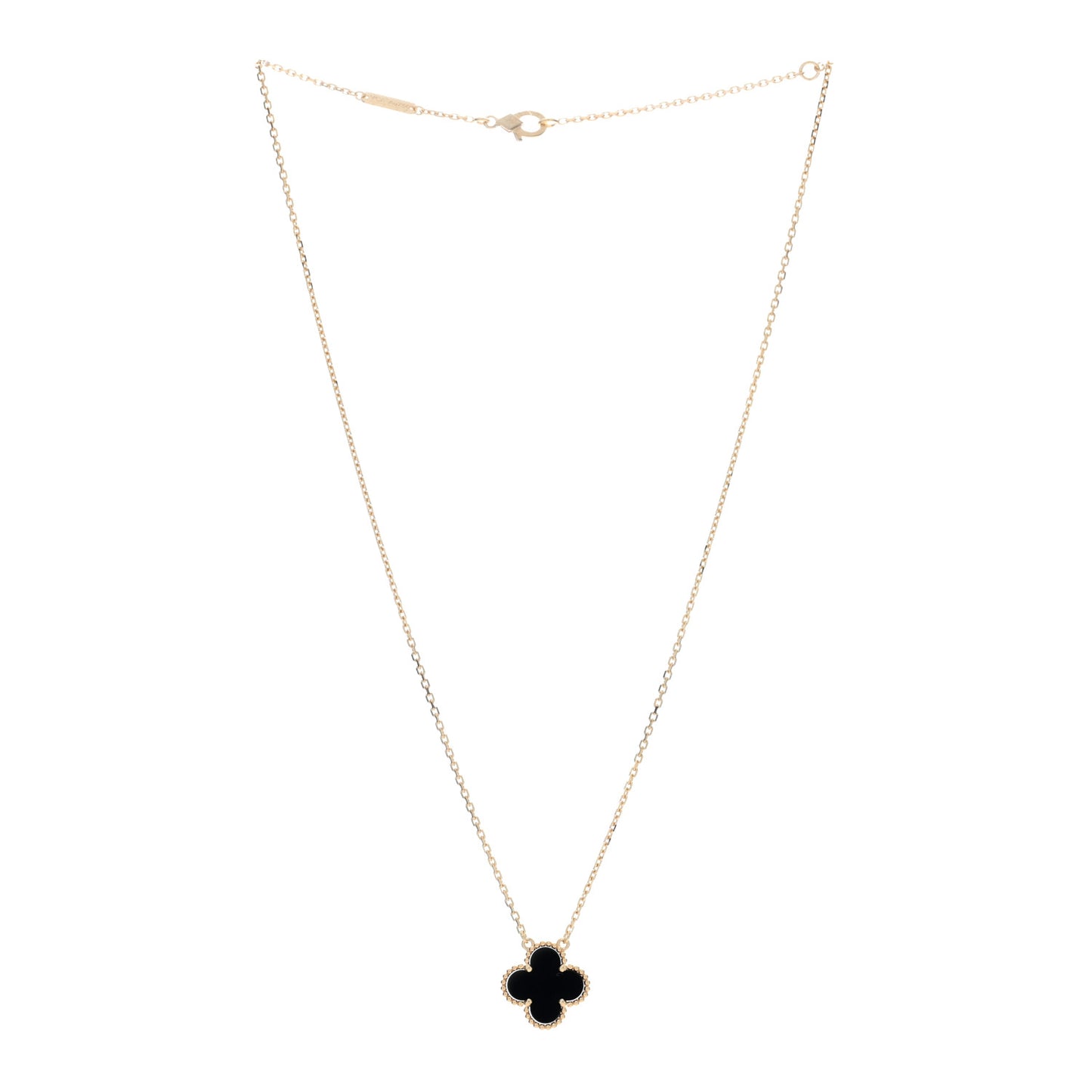 18K Yellow Gold Black Onyx Vintage Alhambra Pendant Necklace