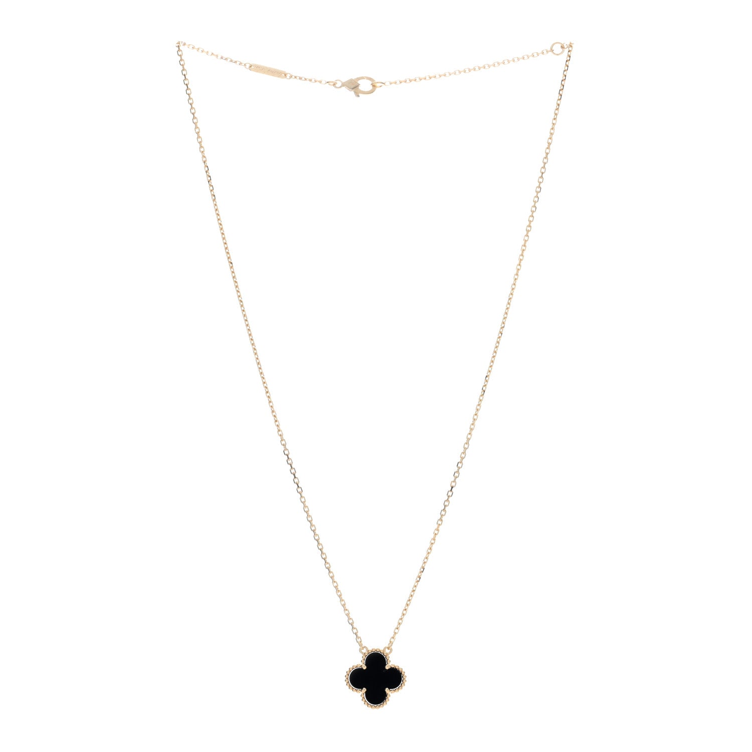 Van Cleef & Arpels 18K Yellow Gold Black Onyx Vintage Alhambra Pendant Necklace 2 of 5