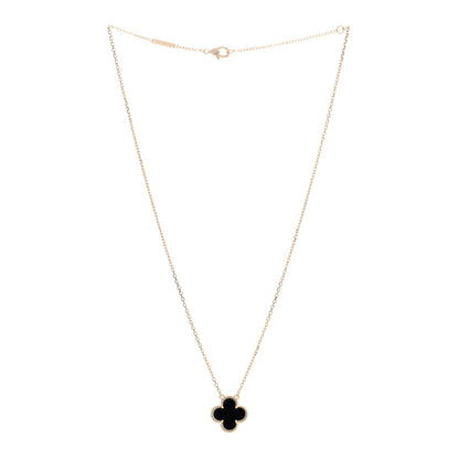 Van Cleef & Arpels 18K Yellow Gold Black Onyx Vintage Alhambra Pendant Necklace 2 of 5