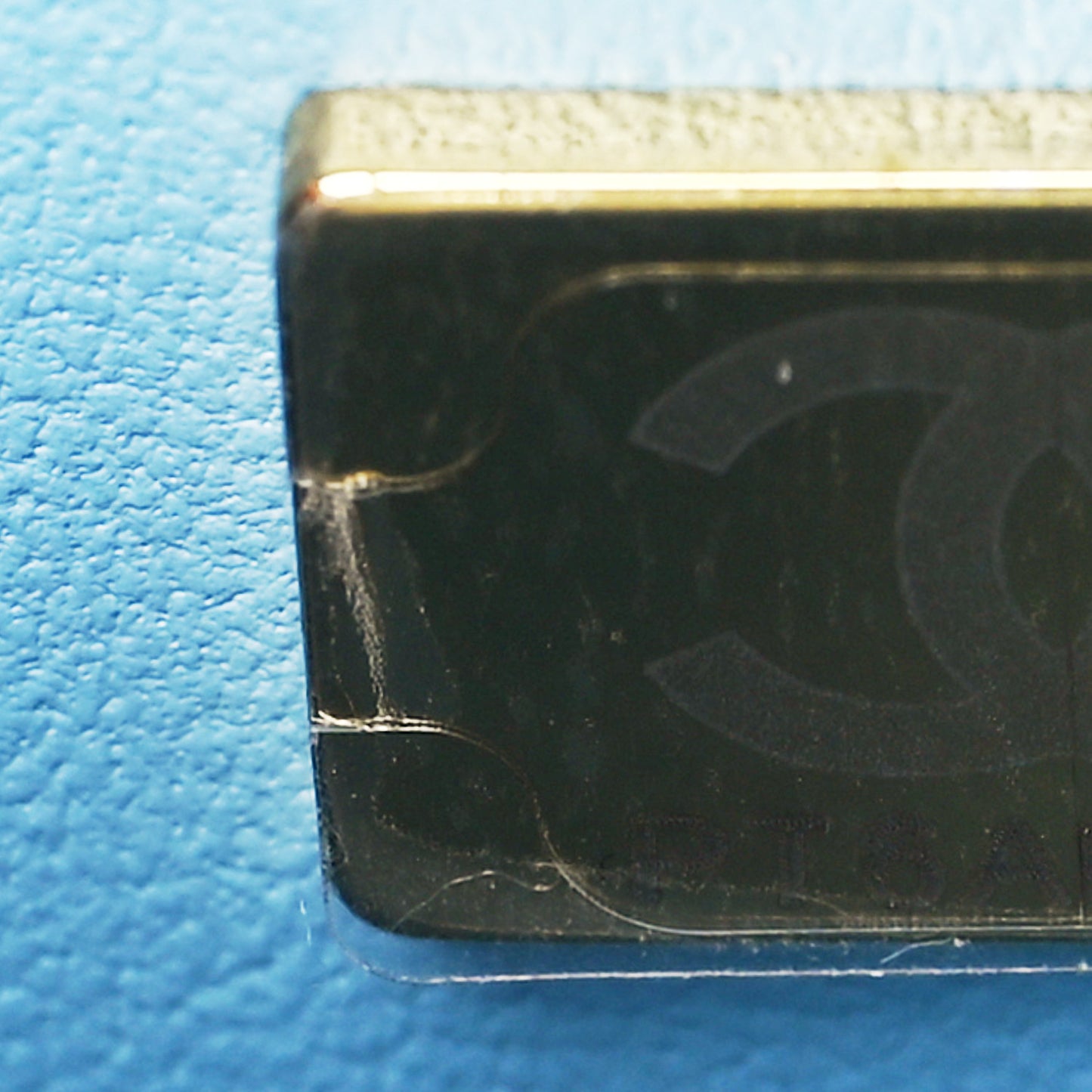 Caviar Quilted Top Handle Vanity Case With Chain Blue