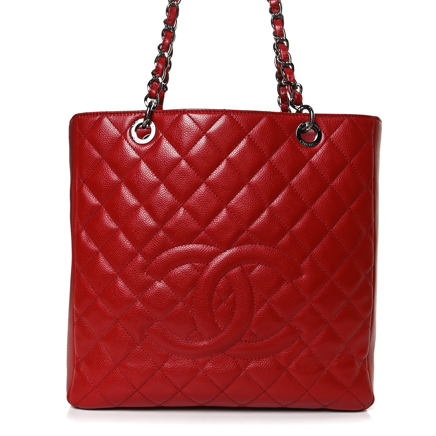 Chanel Caviar Quilted Vertical Grand Shopping Tote GST Red 7 of 11