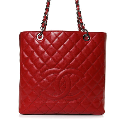 Chanel Caviar Quilted Vertical Grand Shopping Tote GST Red 7 of 11