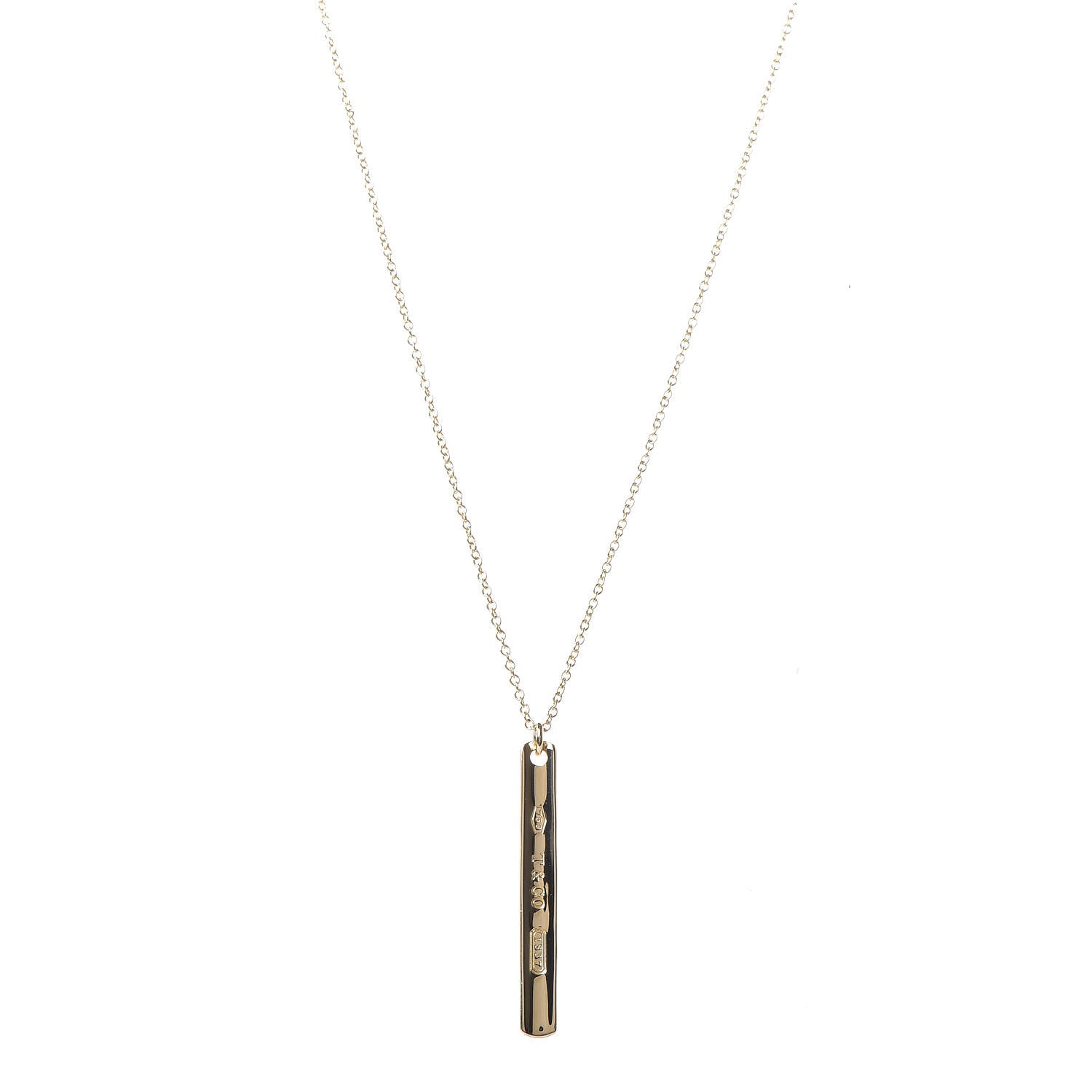 Tiffany 18K Yellow Gold 1837 Bar Pendant Necklace 1 of 6
