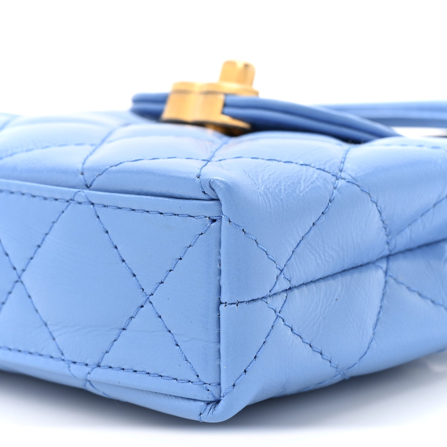 Chanel Shiny Aged Calfskin Quilted Mini Nano Kelly Shopper Blue 9 of 11