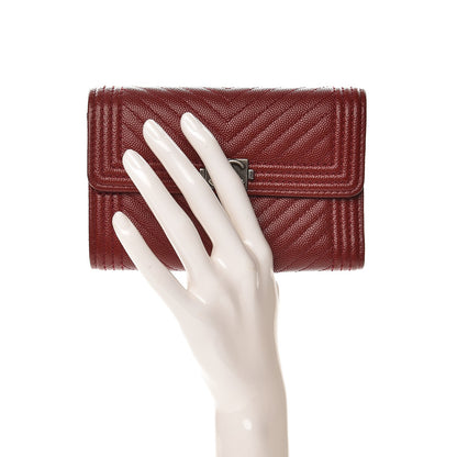 Chanel Caviar Chevron Quilted Medium Boy Flap Wallet Dark Red 2 of 8