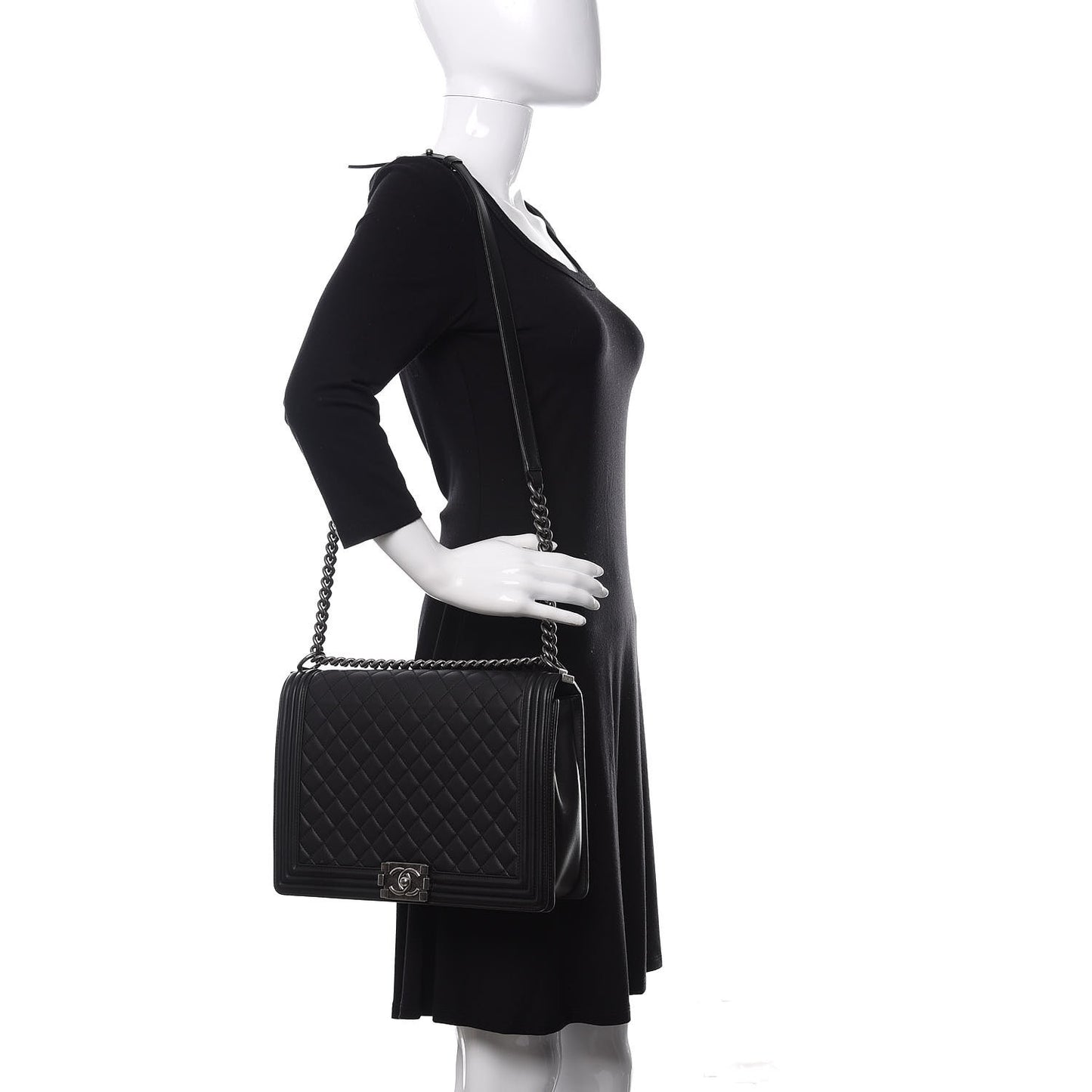 Lambskin Quilted Large Boy Flap Black