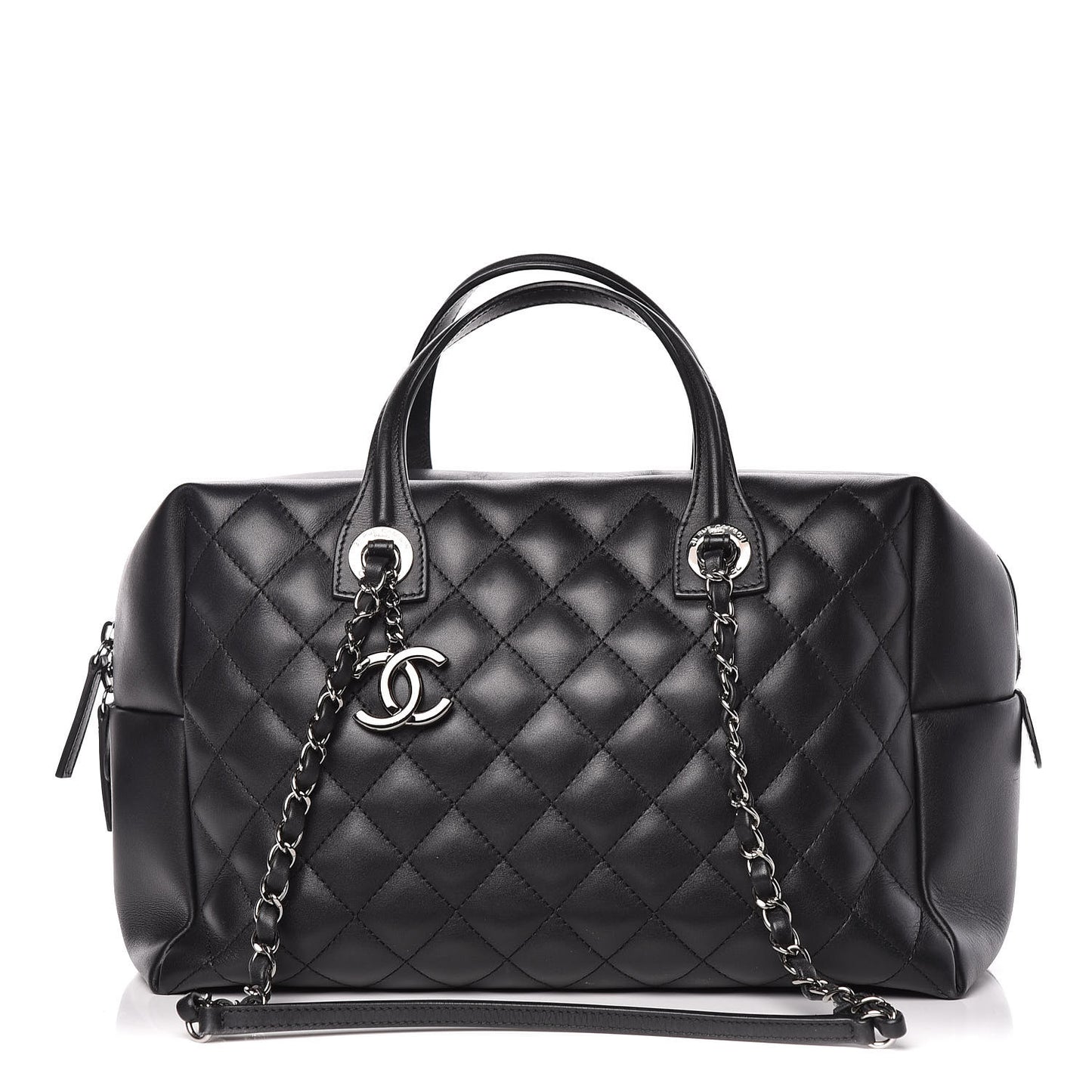 Calfskin Quilted Feather Weight Bowling Bag Black