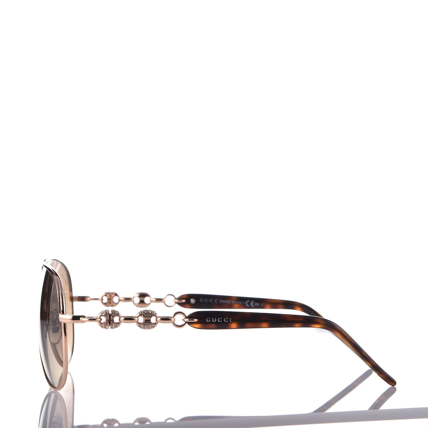 Gucci Crystal Aviator Marina Chain Sunglasses GG 4239/N/S Gold Havana 3 of 9