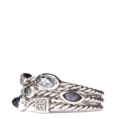 David Yurman Sterling Silver Diamond Iolite Blue Topaz Confetti 3 Row Ring 54 7 3 of 5