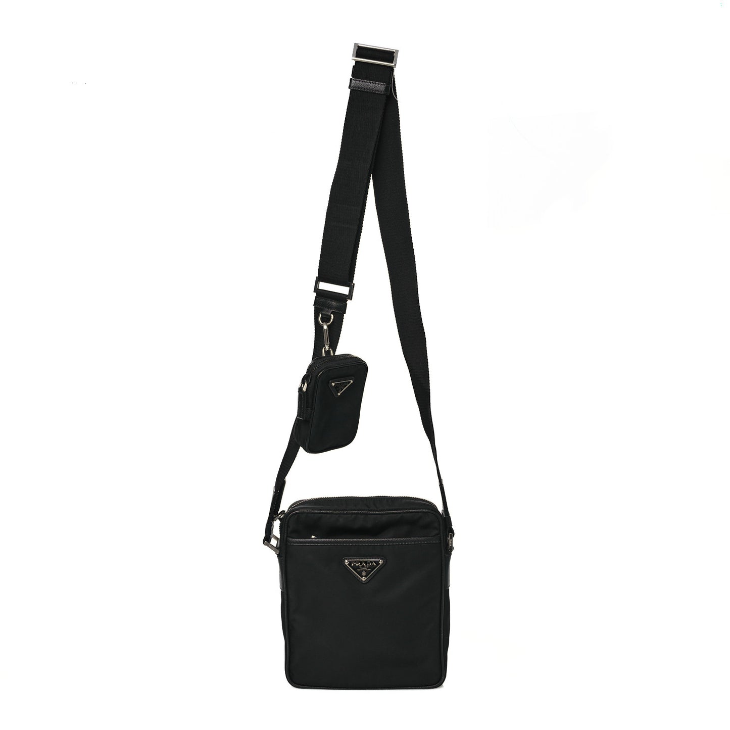 Tessuto Nylon Saffiano Pocket Messenger Shoulder Bag Black