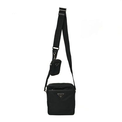 Prada Tessuto Nylon Saffiano Pocket Messenger Shoulder Bag Black 1 of 15