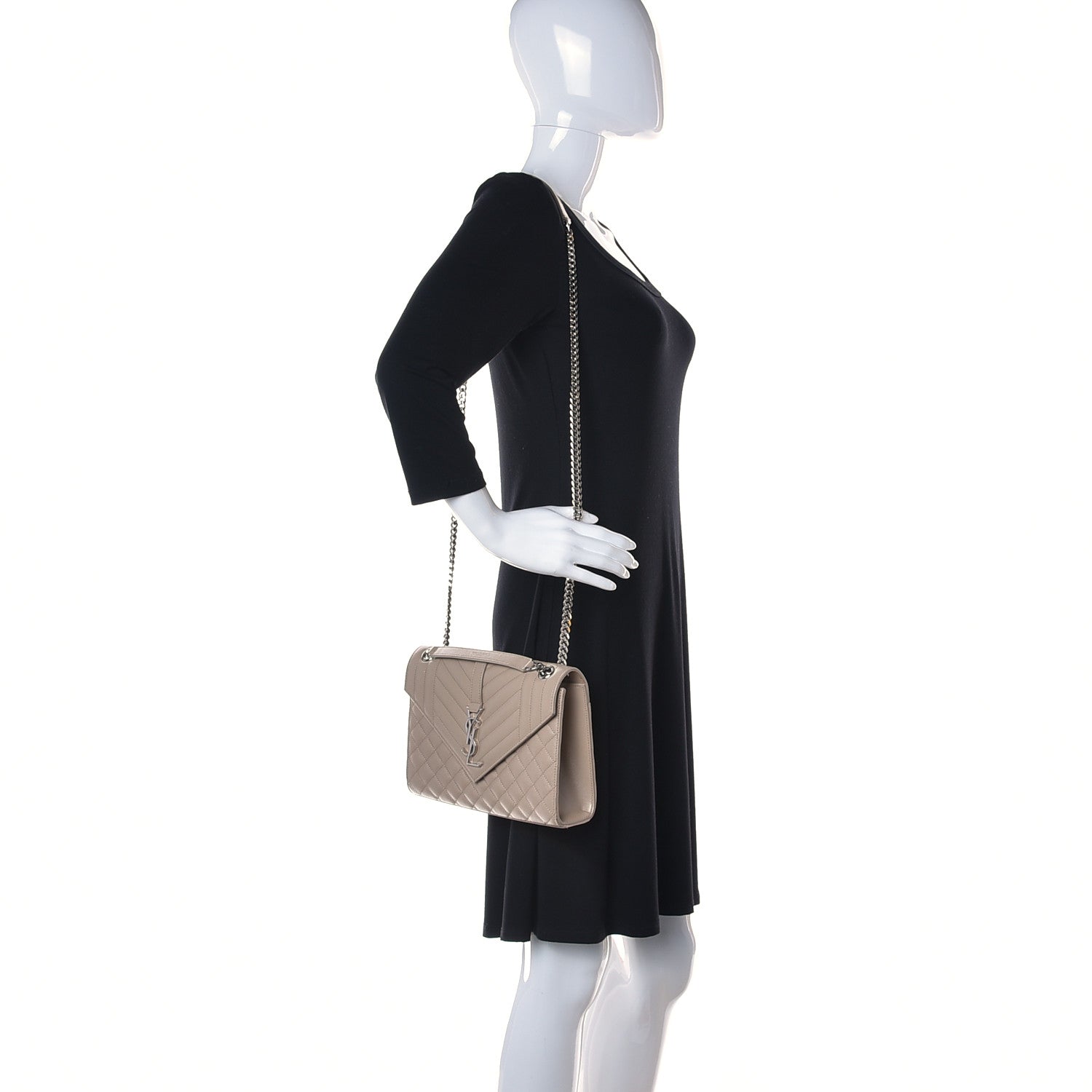 Saint Laurent Grain De Poudre Textured Mixed Matelasse Medium Triquilt Monogram Satchel Dark Beige 2 of 14