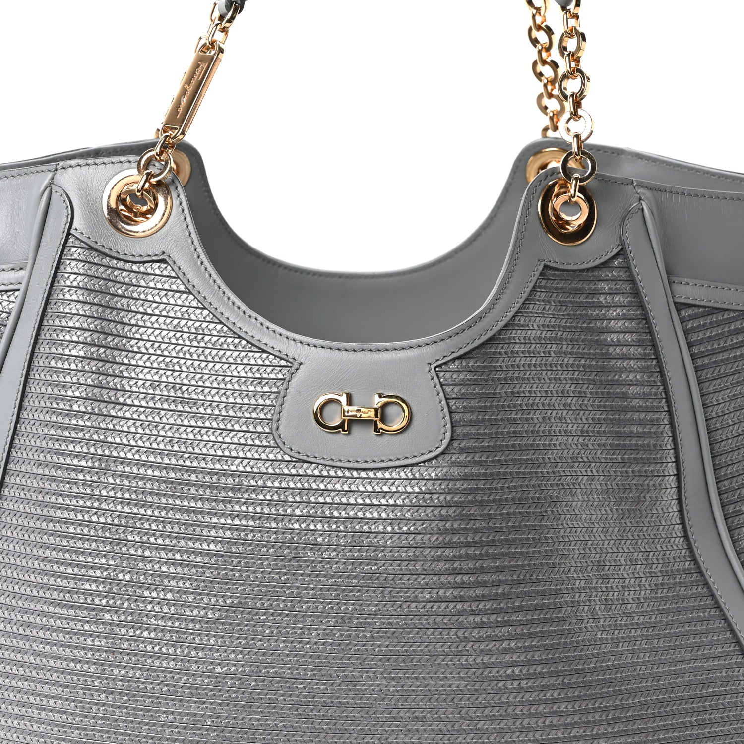 Salvatore Ferragamo Calfskin Raffia Betulla Tote Grey 13 of 17