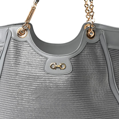 Salvatore Ferragamo Calfskin Raffia Betulla Tote Grey 13 of 17