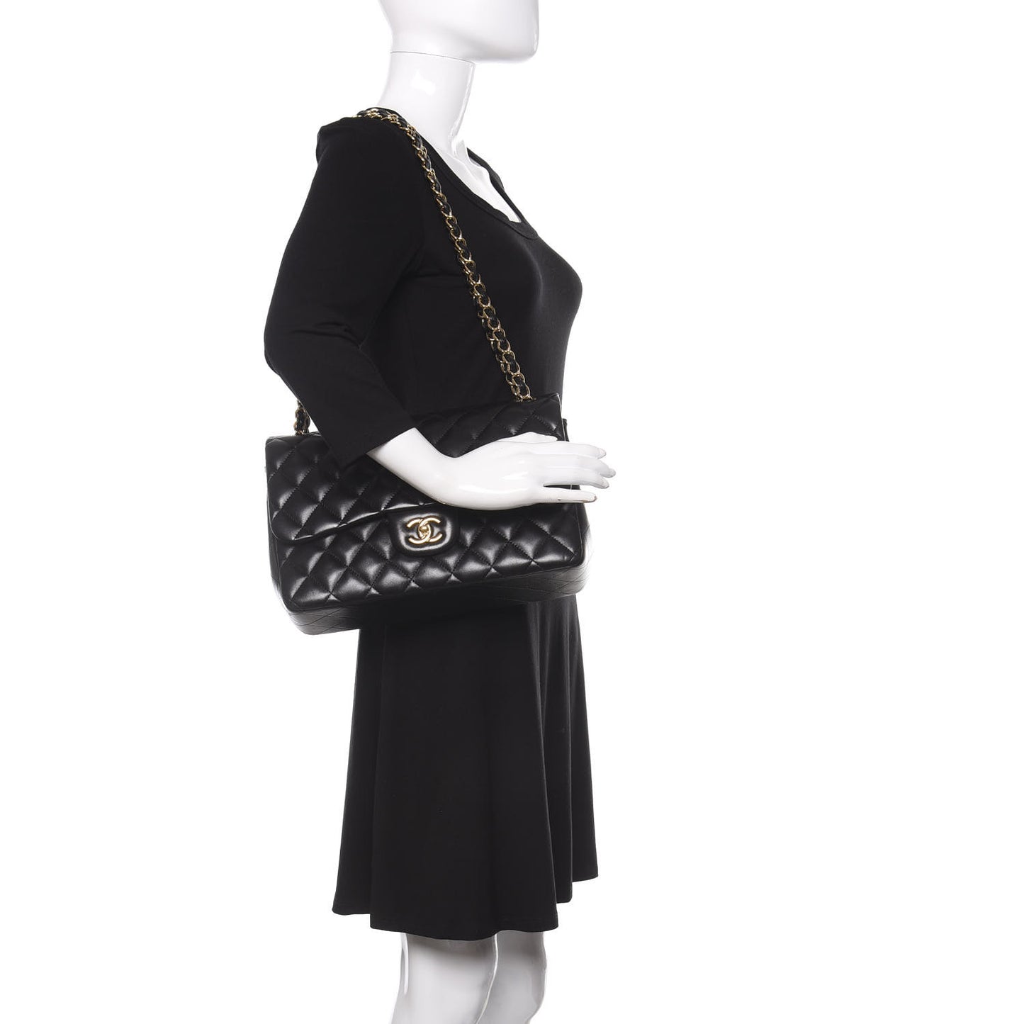 Lambskin Quilted Jumbo Double Flap Black