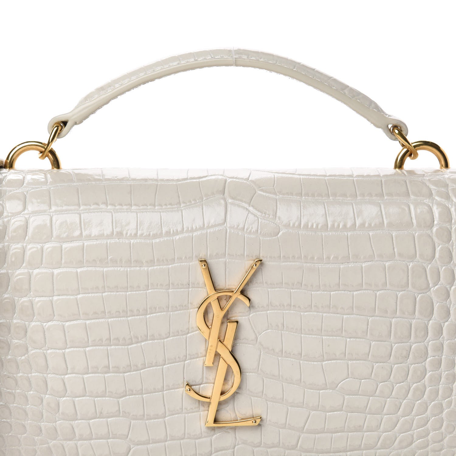 Saint Laurent Calfskin Crocodile Embossed Monogram Sunset Chain Wallet Blanc Vintage 10 of 11