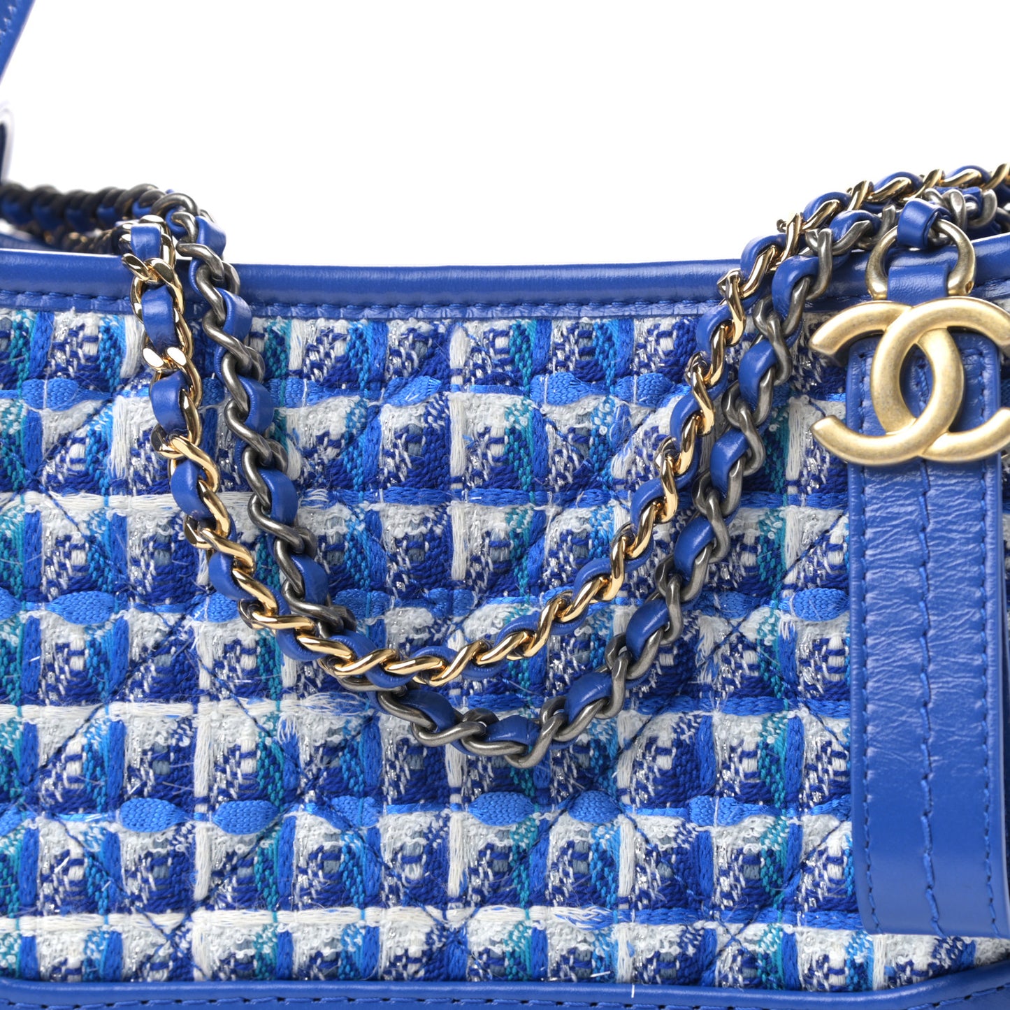 Tweed Calfskin Small Gabrielle Hobo Royal Blue