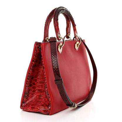 Christian Dior Calfskin Snakeskin Medium Diorissimo Tote Red 3 of 13